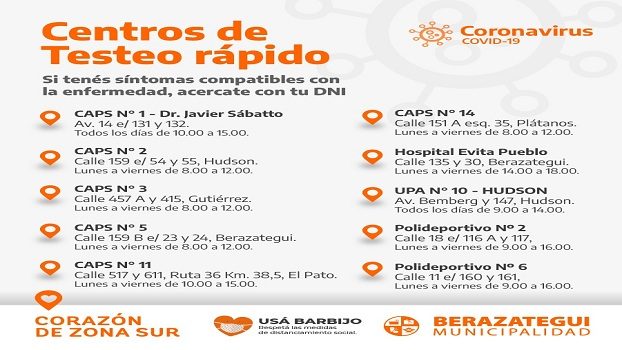 BERAZATEGUI SUMÓ NUEVOS CENTROS DE TESTEO RÁPIDO DE COVID-19