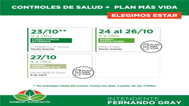 EE CONTROLES DE SALUD E INSCRIPCIONES AL PLAN MÁS VIDA EN MG Y 9 DE ABRIL