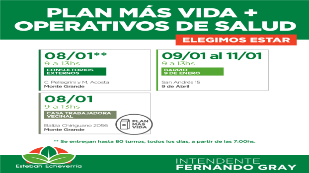 EE INSCRIPCIONES AL PLAN MÁS VIDA EN MONTE GRANDE Y 9 DE ABRIL