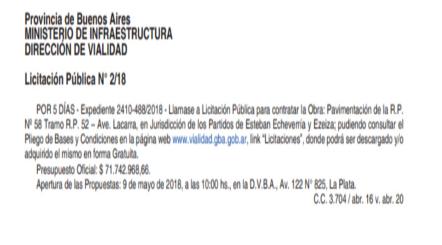EE OBRA DE AMPLIACIÓN DE LA RUTA PROVINCIAL 58